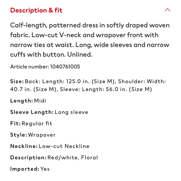 H&M Red Ditsy Floral Wrap Dress Size S Crepe Midi Long Sleeve Romantic - Picture 6 of 12